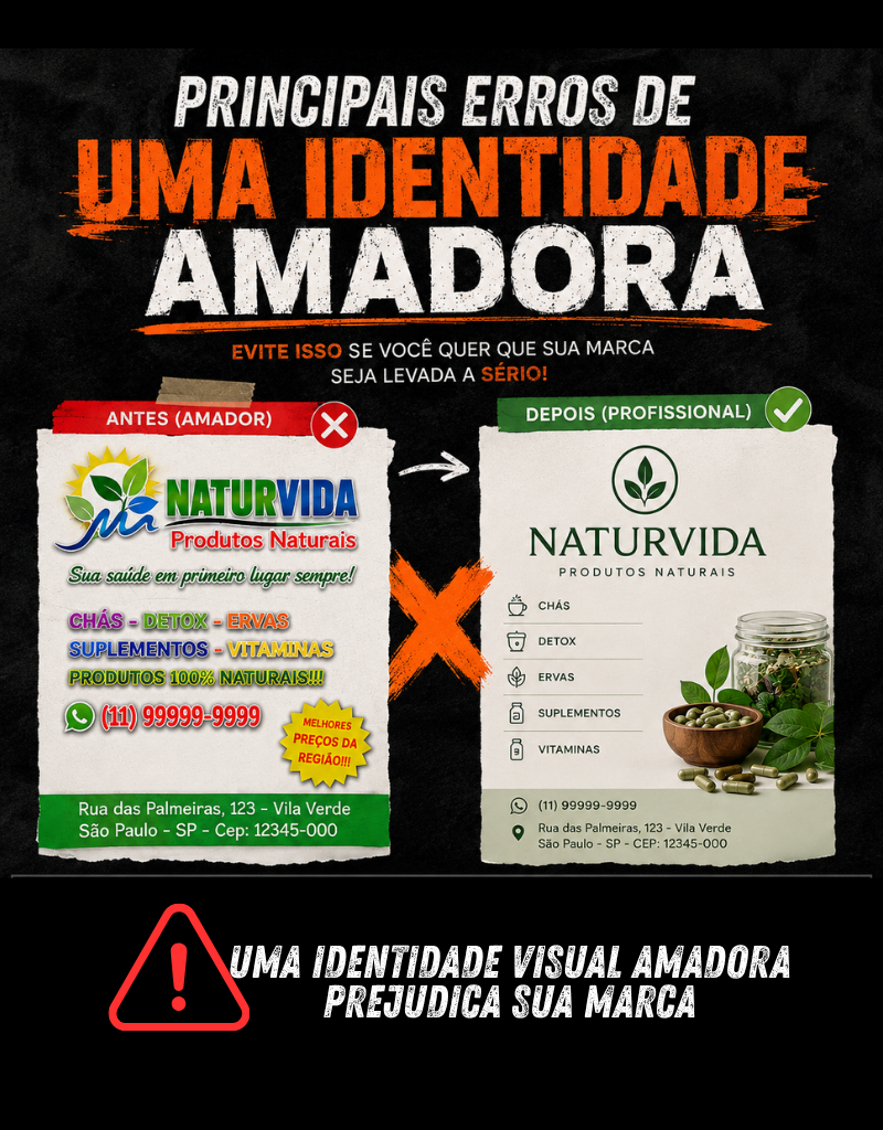 Comparação de identidade visual amadora e profissional